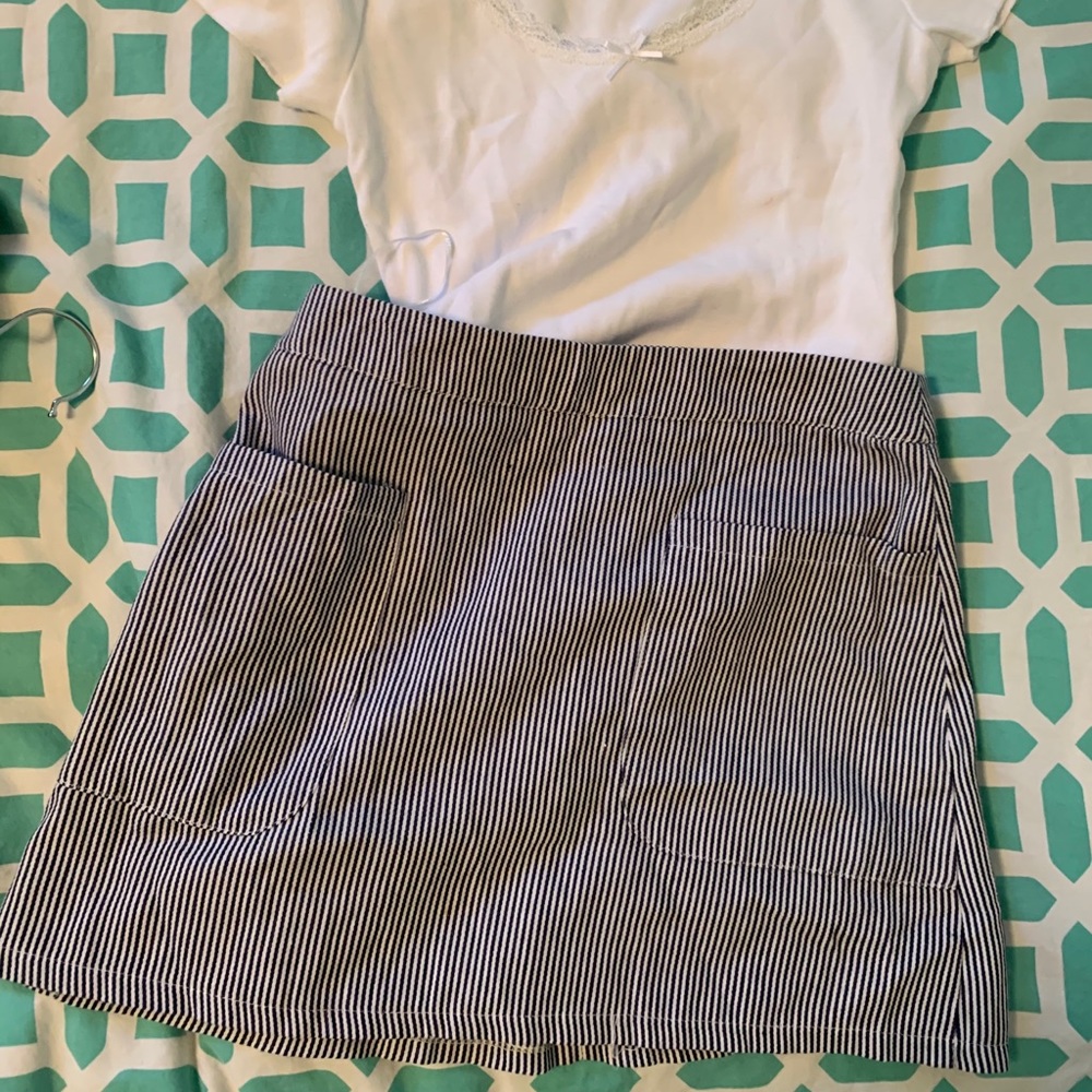 seek blue and white striped skirt